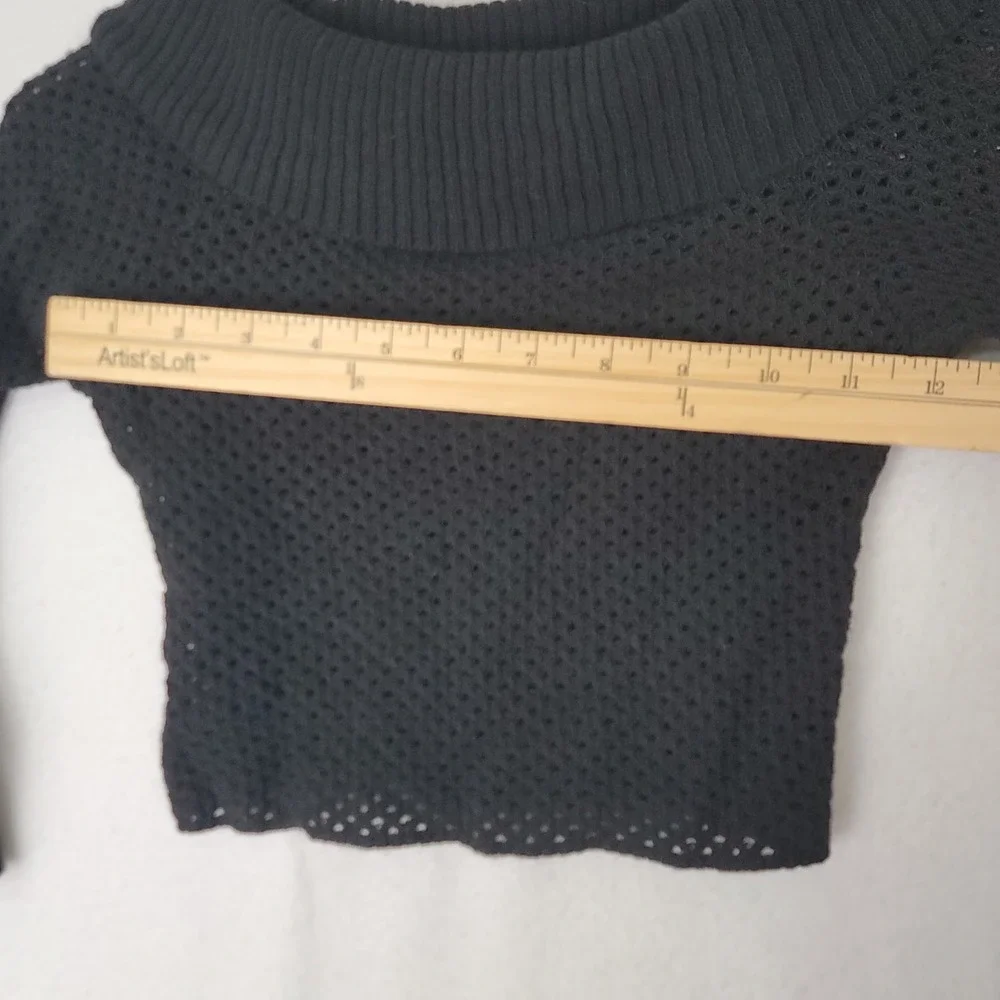 ARDEN B VINTAGE BLACK CROP OPEN KNIT OFF-THE-SHOULDER SWEATER TOP FRANCE SIZE 2